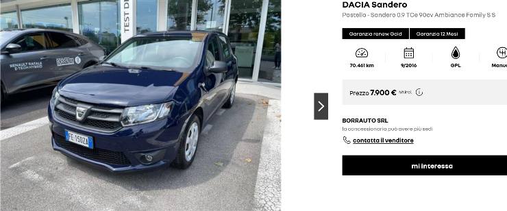 Dacia Sandero prezzo e dettagli